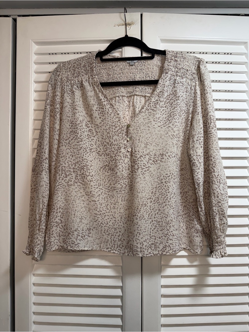 Rails Beige Leopard Printed Peasant Blouse